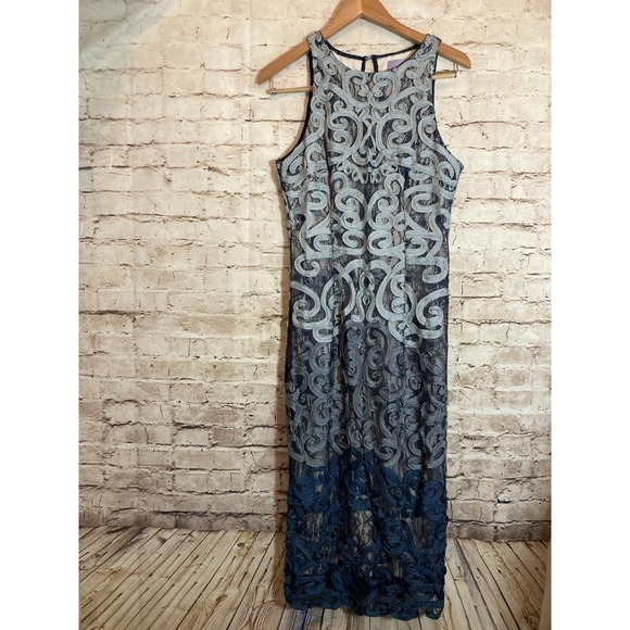 JS Collections Dress Womens 10 Blue Ombre Fully Embroidered Mesh Lace Overlay - Picture 1 of 12